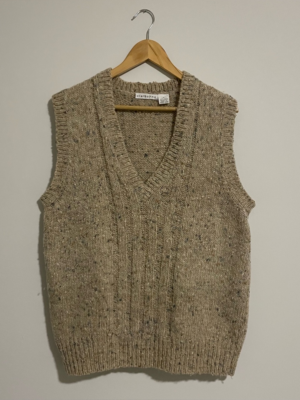 Vintage Liz Claiborne 100% Wool V Neck Vest Sweater Thick Boho Fall Western Sz M
